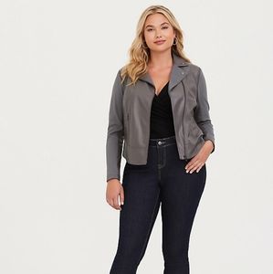 GREY MIXED MEDIA MOTO JACKET